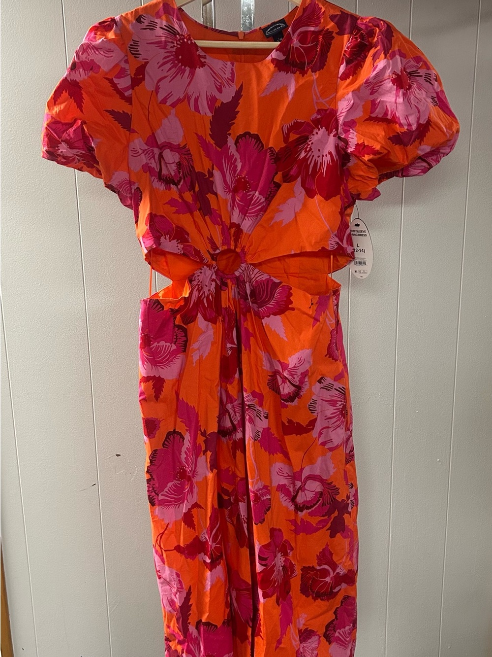 Girls Bright Orange & Pink Floral Dress - Unbranded
